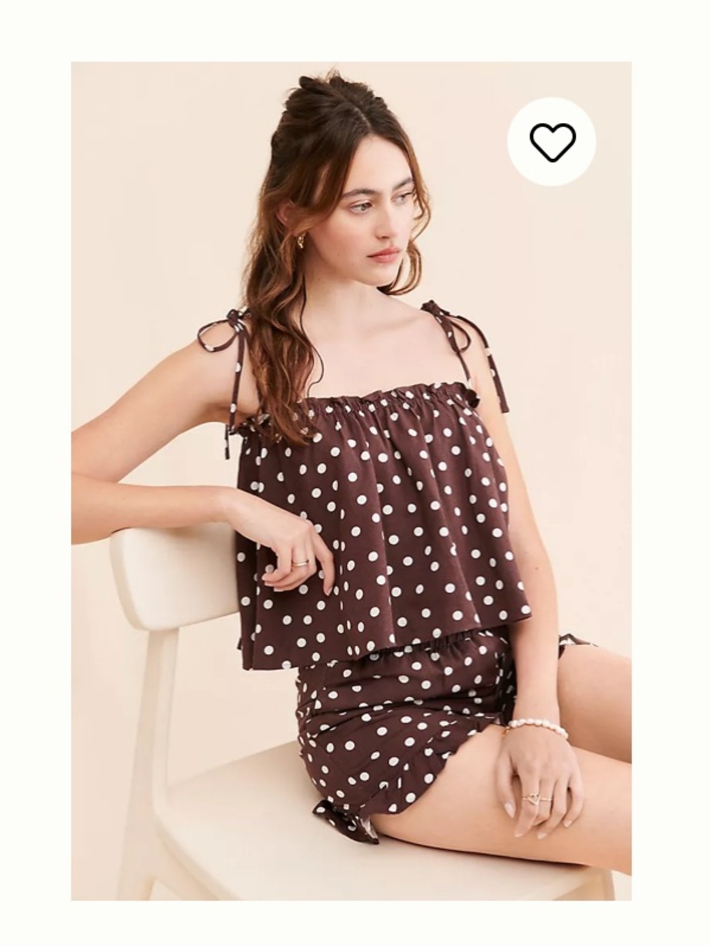 Kourt x Few Moda NWT Brown Polka Dot Two Piece Set Off Shoulder Crop Top Ruffle